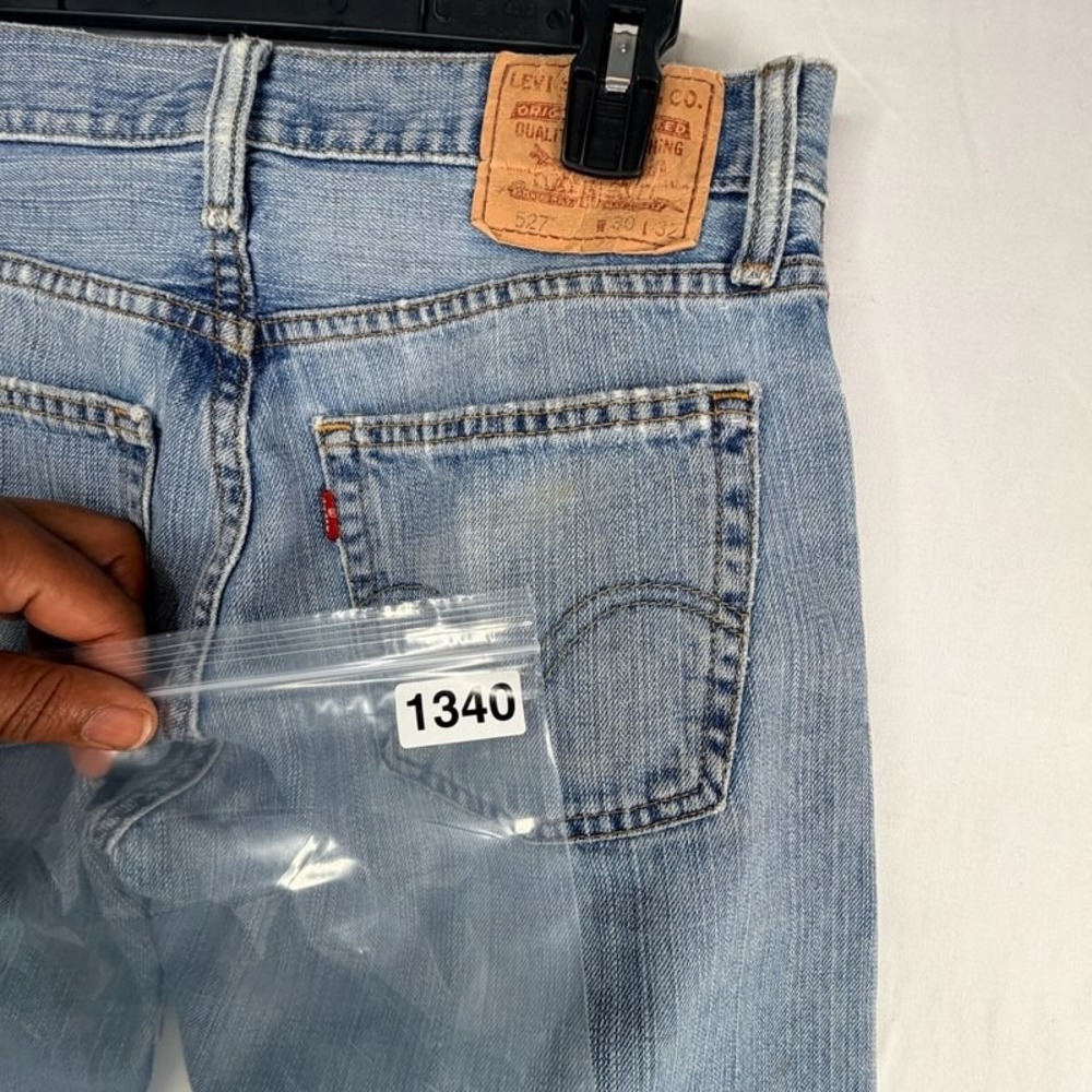 Custom Sugar Skull Embroidered Distressed Levi Straight Leg Jeans Blue - Picture 6 of 6